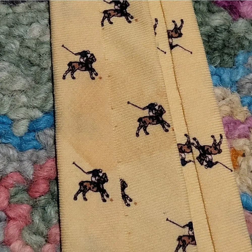 Vintage Giorgio Armani Polo Horse Print Neck Tie Wool Yellow